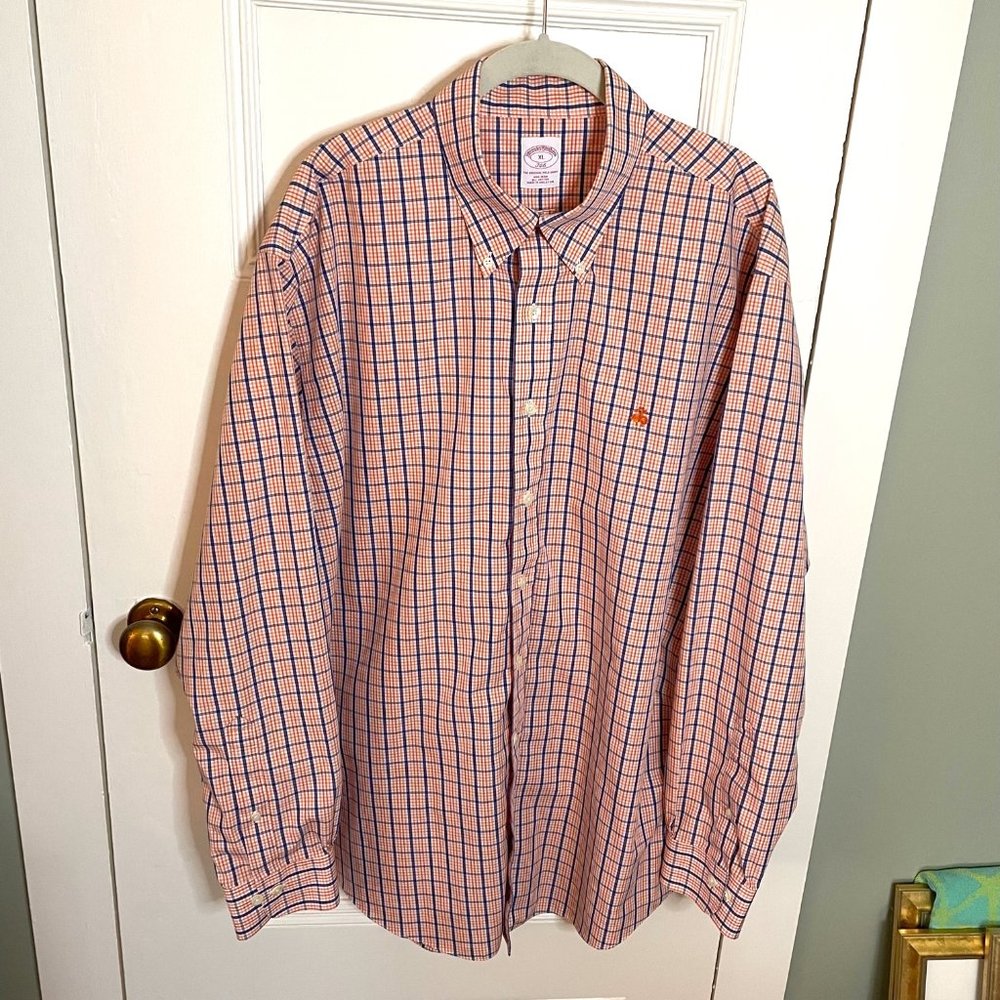 Brooks Brothers Men’s 346 Long Sleeve Dress Shirt ~ XL ~ Blue Salmon Check ~ EUC